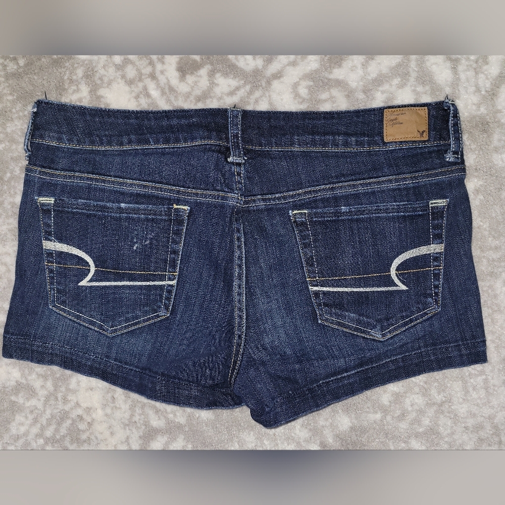 American Eagle Stretch Dark Wash Denim Shorts, Size 12 - Picture 2 of 6
